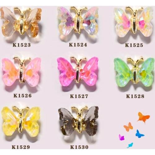10pcs Shiny Colorful Crystal Butterfly 3D Nail Art Decorations Metal Body Fashion DIY Jewelry Manicure Design Accessories 11*8MM