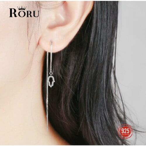 100% Genuine 925 Sterling Silver Long Chain The Bell Pendant Earrings Shining Cubic Zircon Tassel Women Jewelry