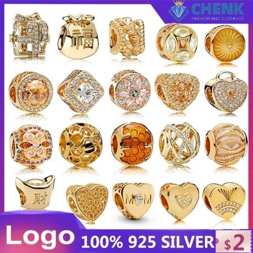 13 Golden charm beads Collection 100% 925 Sterling Silver Charm Chinese Factory Original Wholesale Charms for Jewelry Making