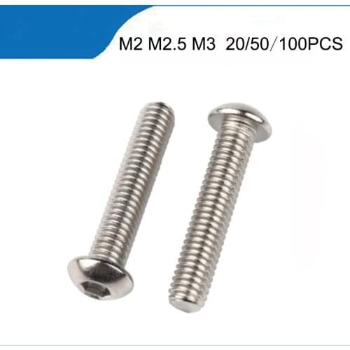 20/50/100Pcs M2 M2.5 M3 ISO7380 Stainless Steel 304 A2 Round Head Screws Mushroom Hexagon hex Socket Button Head Screw