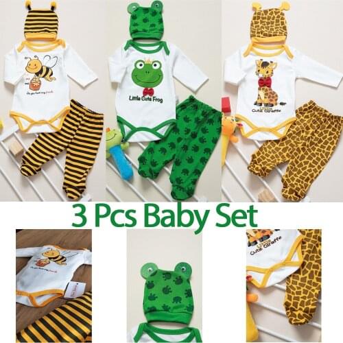 2021 3 Pcs Cute Baby Costume Set %100 Cotton Jumpsuit For Kids Newborn Clothes Griaffe Frog Bee Cartoon Boys Girls Long Sleeve