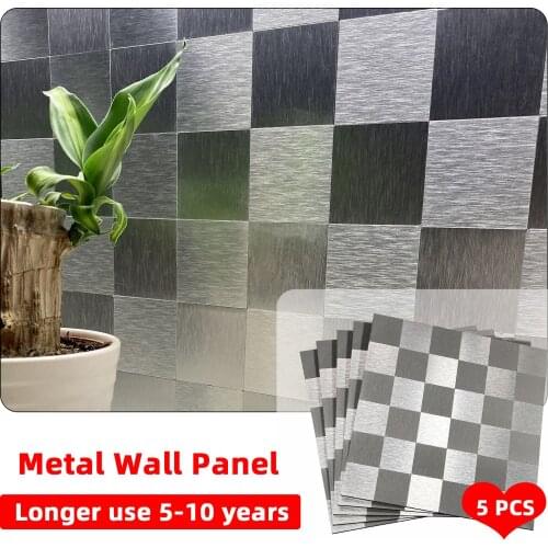 5pcs 30x30cm Aluminium Composite Mosaic Wall Backsplash Kitchen Border Metal Wall Panel Self Adhesive Tile Decor Toilet Use