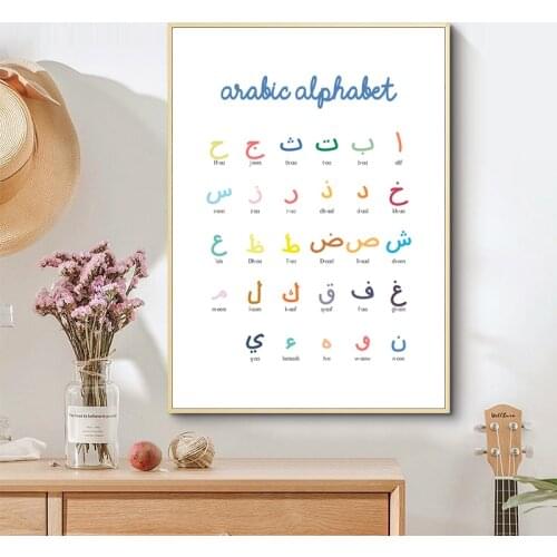 Arabic Numbers Canvas Painting Letter Nursery Poster Islamic Alphabet Wall Art Baby Educational Print Picture for Kids Bedroom