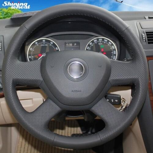 Shining wheat Leather Hand-stitched Black Car Steering Wheel Cover for 2014 Skoda Octavia 2013 Skoda Fabia