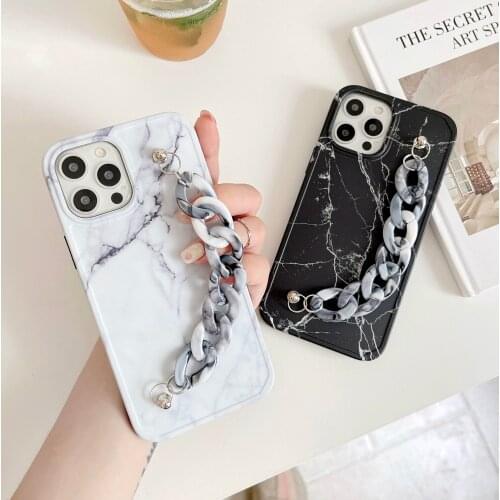 Fashion Classtic Marble Stones Wrist Chain Strap Case for iPhone 12 Mini 11 Pro XS Max Wristband Hand Holder Soft TPU Back Cover