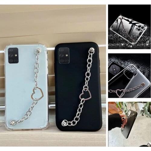 Case For Samsung galaxy A71 A51 A41 A31 A21S A10 A20 A30 S A50 A40 A70 S21 S20 FE S10 S9 Plus Silicone chain Love heart Case