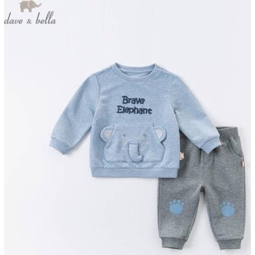 DBH14446 dave bella autumn baby boys fashion letter cartoon pockets clothing sets kids handsome sets children 2 pcs suit