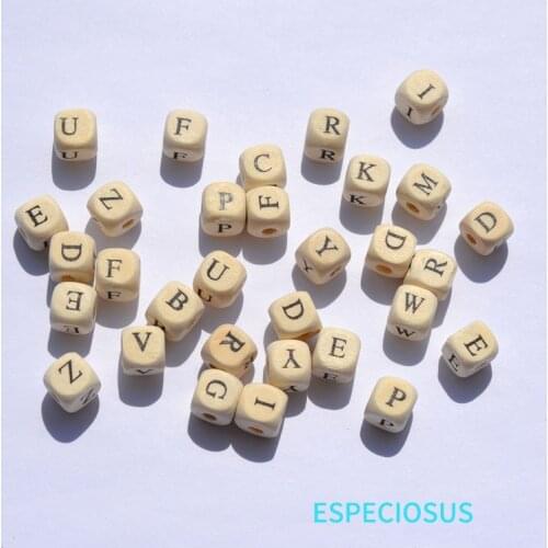 100pcs DIY fashion jewerly accessory 10MM Square shape cartoon wooden beads wood color Letter Beads Bracelet Making Department