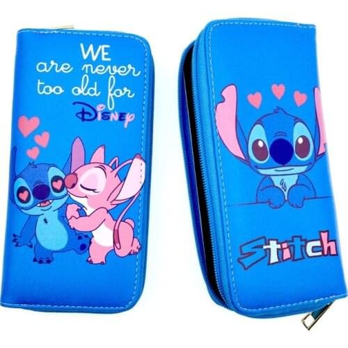 Disney Anime Cartoon Blue Stitch Long Student Interstellar Baby PU Leather Coin Purse Zipper Wallets for Women