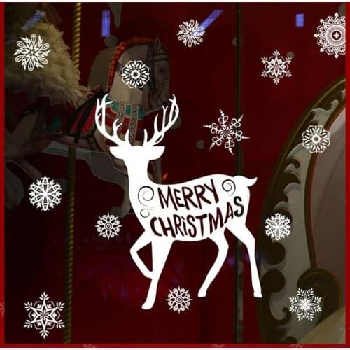 New Year White Christmas Snowflake Elk Static Sticker Christmas Glass Window Decoration Wall Sticker For Home Restaurant