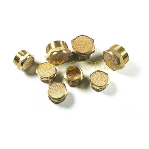 2pcs Compressor Exhaust Muffler BSPT Threaded 1/8" 1/4" 3/8" 1/2" M5 Pneumatic Plug Silencer Brass Connector BSLM-01/02/03/04