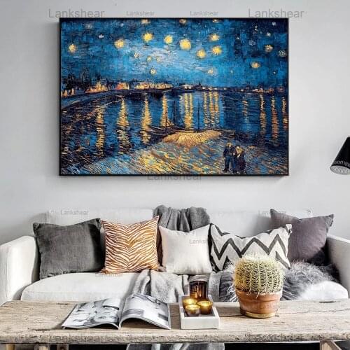 Canvas Painting Van Gogh Starry Night Replica Poster and Prints Impressionist Art Wall Frameless Pictures Living Room Decoration