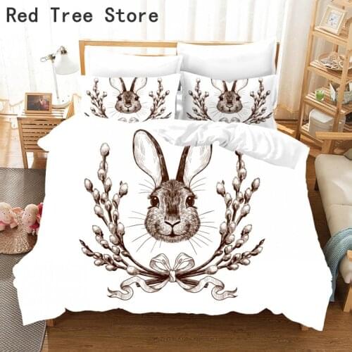 Cartoon Animal Rabbit Duvet Cover Comforter Bedding Set Printing Luxury White Quilt Cover Single Double Queen King Size For Kids
