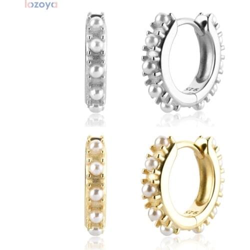 Lozoya 925 Sterling Silver Piercing Fashion Gold 9.5mm Pearl Huggies Clips Luxury Fine Jewelry Clips Circle Jewels Rock Punk
