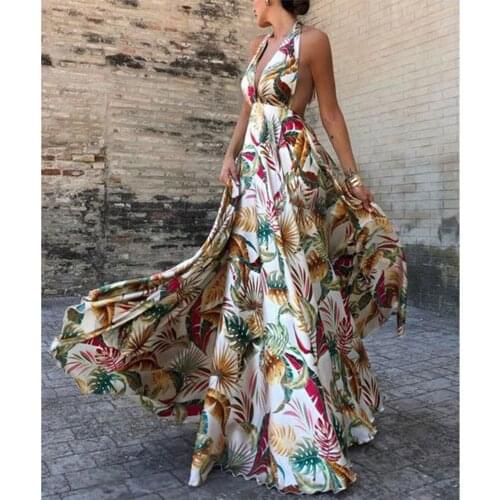 Fashion Summer Maxi Dress Womens Sleeve Print Hem Beach Long Dress Elegant 2021 Female High Waist Robe Femme Plus Size