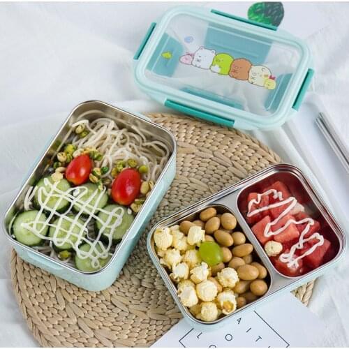 Cartoon Sealed Lunch Box Stainless Steel Double Layer Kitchen Food Container Portable Kids Picnic School Bento Box Dinnerware