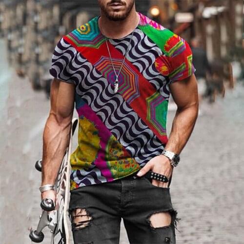 Men Clothing 2021 Summer Abstract Crew Neck Short Sleeve Graphic T Shirts Fashion Best Seller Casual Digital Printing Loose Tops