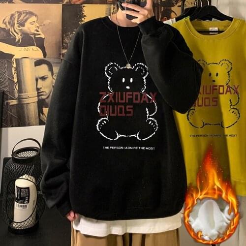 Printed Bear Mens Harajuku Couple Hoodie Autumn and Spring Plus Velvet Padded Hoodie Casual Sweatshirt Mens Oversize S-5XL