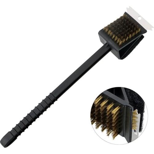 NICEYARD Barbecue Grill Oven Cleaning Long Handle BBQ Cleaning Brush 3 in 1 Corner Copper Wire Brush Copper Wire Sponge Shovel