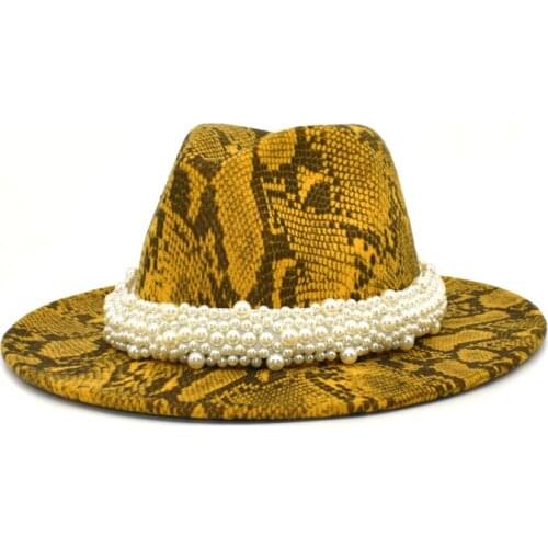 FUODRAO New Women Snake Print Fedoras Wide Brim Hats Autumn Winter Fashion Jazz Caps Men Vintage Gentleman Elegant Hat F151