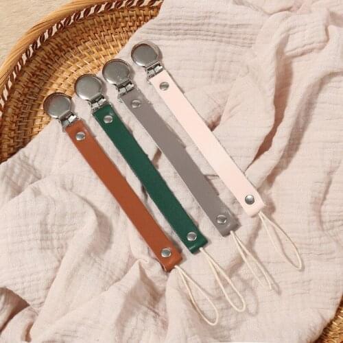 Baby Pacifier Chain Genuine Leather Pacifier Clips Nipple Holder Teething Chain BX0D