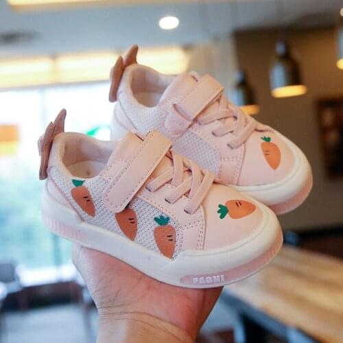 3-8 years Girls Shoes Back Rabbit Kids Sneaker Cartoon Leather Casual Shoes Baby Children Radish Print Anti-Slippery Run Sneaker