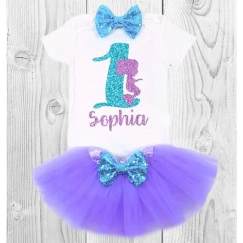 Personalize under the sea little mermaid birthday bodysuit onepiece Tutu t shirt legwarmers toodles Outfit set baby shower gifts