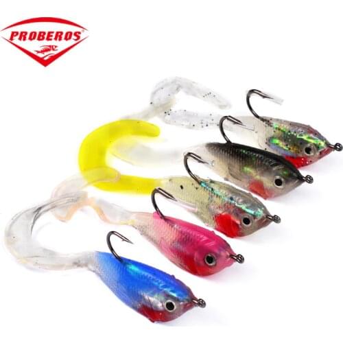 PRO BEROS 5Pcs/Lot 5.1cm 5g Soft Fishing Lures With T Tail Single Hook Baits artificial bait jig wobblers