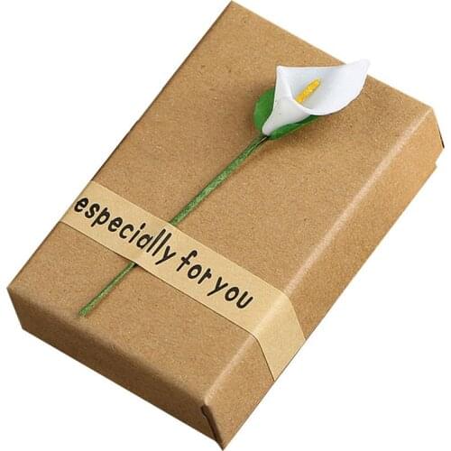 BLUELANS Retro Kraft Paper Jewelry Box Women Ring Necklace Bracelet Storage with Flower Valentine Gift Boxes