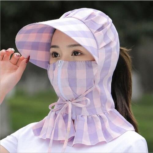 Women Summer Sun Hat Stripe Sun Visor Hat Big Head Wide Brim Bicycling Beach Hat All-round Protection Fishermans Hat Female Cap