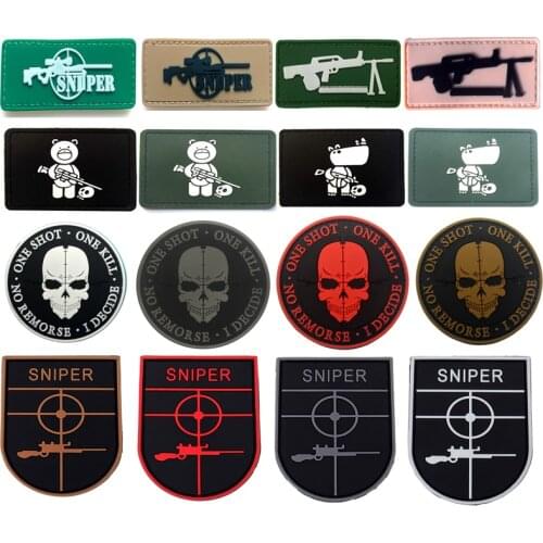 Sniper 3D PVC Rubber Patches Tactical Army Military Patch Combat Emblem Skull Badges For Clothing Cap Bag