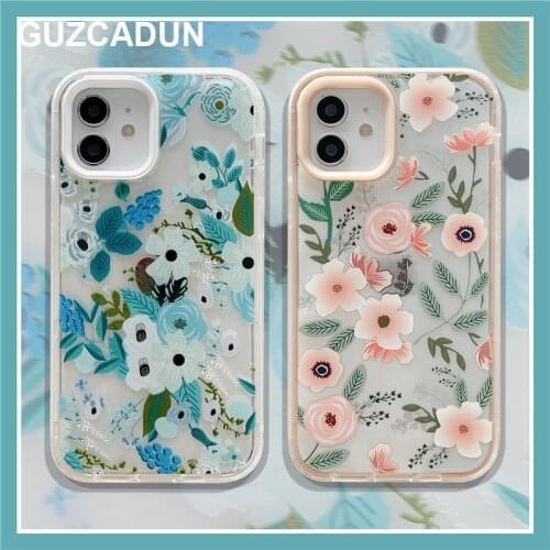 3 In 1 Protective Silicon Phone Cases for Iphone 12 Pro 7 8 Plus Xr Xs Max X 11 Pro Max Cover Clear Soft TPU Retro Flower Coque