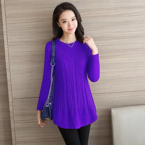 Womens O Neck Loose Large Size Wool Knitted Sweater Autumn Winter Mid-length Cashmere Sweater Women Warm Solid Female Pullovers