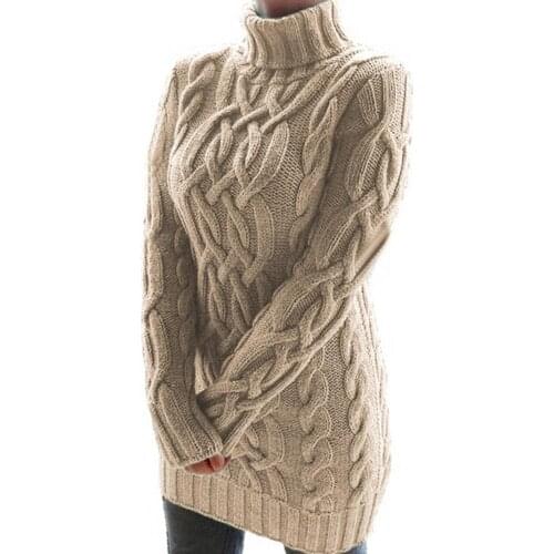 Sweaters Women Turtleneck Twist Knitted Long Sleeve Warm Sweater Autumn Winter Mini Dress