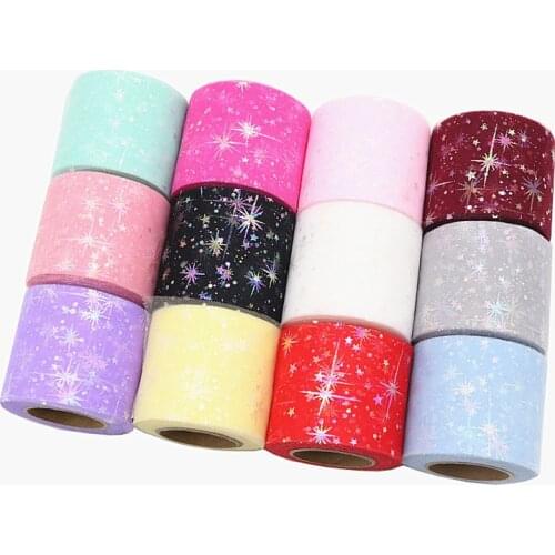 25Yard/roll 6cm Multicolour Foil Star Tulle Roll Organza Tutu Fabric Baby Shower Party Supplies DIY Hair Bows Handmade Materials