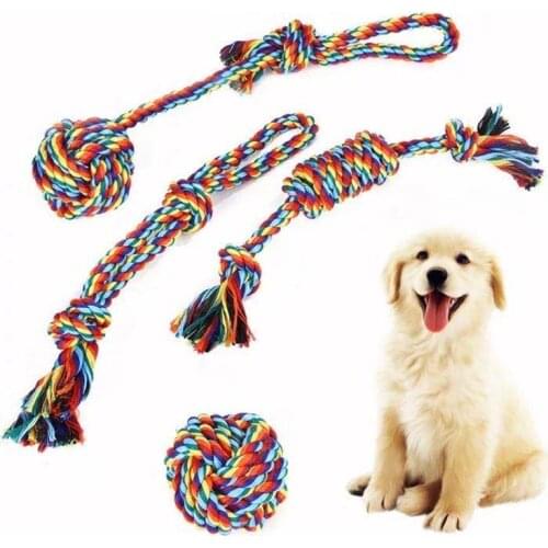 Rainbow 4pcs Dog Rope Chew Toys Pet Fidget Interactive Toy Clean Teeth Funny Training Aggressive Small Medium Dogs Supplies