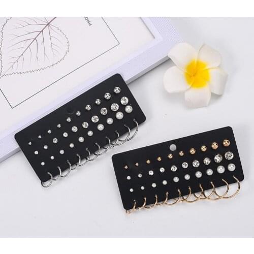 40Pcs/Sheet Women Elegant Ear Stud Faux Pearl Cubic Zirconia Round Ear Stud Earring Fashion Jewelry Accessory Gift