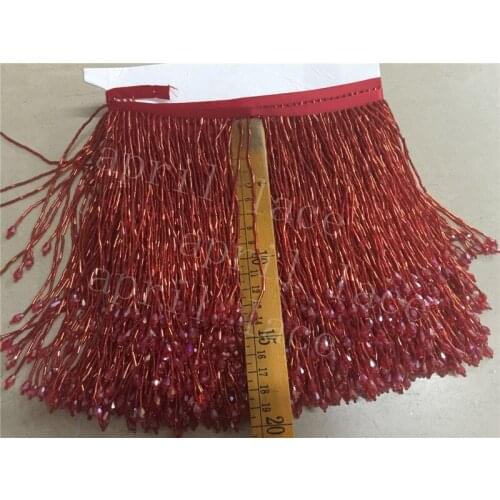 5yards cc002# 14-15cm width red color beads fringe satin ribbon tassel for garment/decorative/home /wedding bridal gown dress