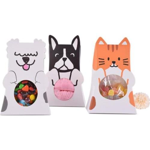 50pcs Cute Shepherd Dog Pets Gift Box Candy Folding Paper Packaging Box Wedding Candy Boxs Dessert Kawai Baking Package Bags