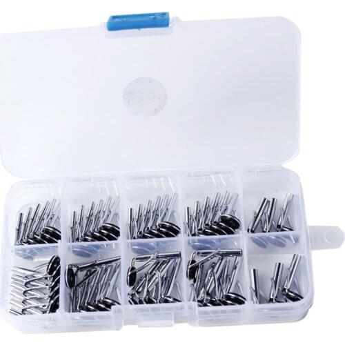 54Pcs/Set Stainless Steel Ceramic Ring Guide Rod Repair Replacement Tip Tops Fishing Rod Repair kit Mixed Size in a Box