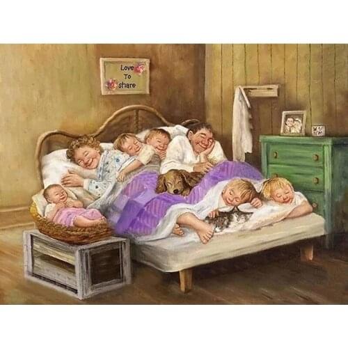 5D DIY Diamond Embroidery Sleeping Family Full Square/ Round Diamond Painting Cross stitch Diamond crystal Wall Painting
