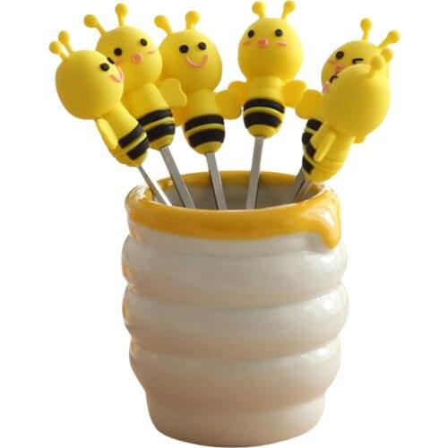 7 Pcs/set Mini Bee Fruit Fork Cutlery Stainless Cake Dessert Salad Forks Food Picks Tableware For Party Supplies Decoration A30