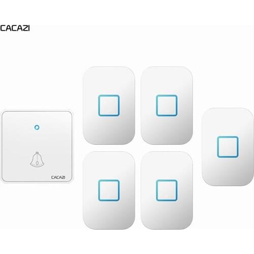CACAZI Wireless Doorbell Waterproof 300M Remote CR2032 Battery 1 Transmitter 5 Receiver US EU UK Plug Smart Home Ring Bell Chime