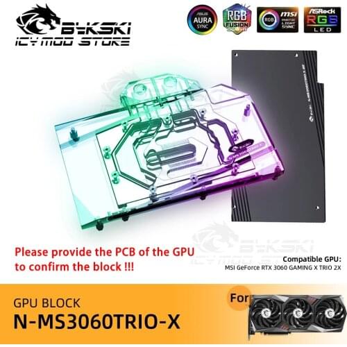 Bykski VGA Blocks for MSI GeForce RTX 3060 GAMING X TRIO A-RGB Video Cards Water Block Liquid Cooling Heatsink N-MS3060TRIO-X