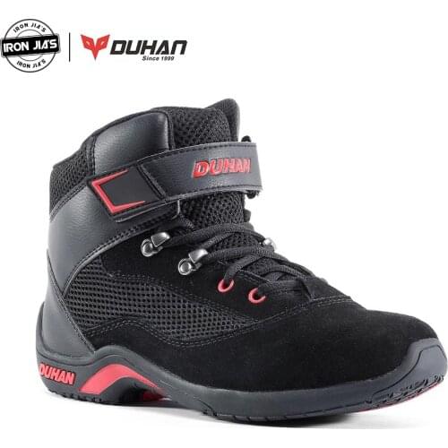 DUHAN Motorcycle Boots Summer Mesh Moto Boots Men Road Street Black Casual Shoes Breathable Moto Protective Gear
