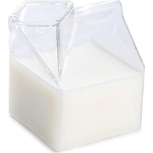 Milk Box Shaped Cup Glass Milk Carton Container Transparent Irregular Drink cup