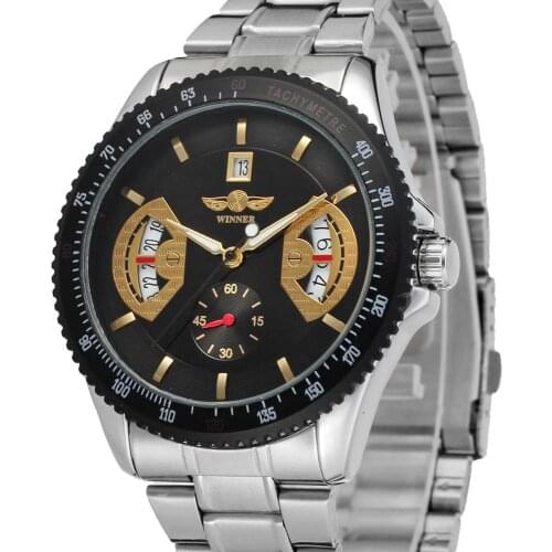 Winner 2019 Sport Men Automatic Mechanical Watch Stainless Steel Strap Calendar Date Concise Design Wristwatch Best Male Gift