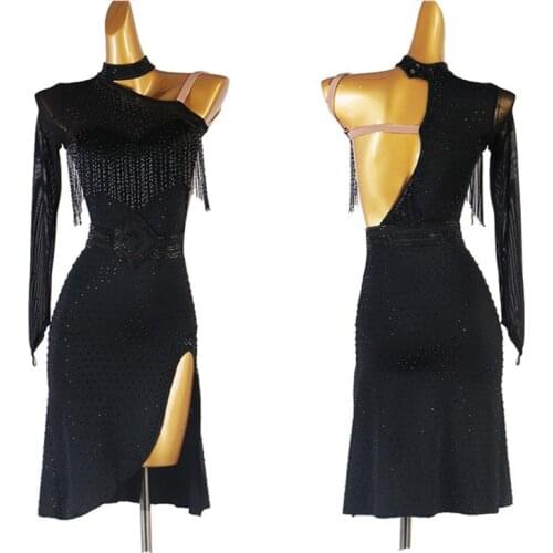 Black latin competition dress Rumba cha cha salsa tango dance dress S-XXXL lq262