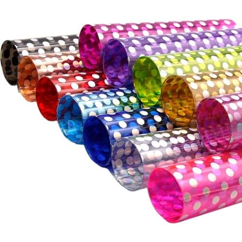 David accessories 20*33cm Transparent Dot Printed Synthetic Leather DIY Bow Bag Wallet Phone Cover Faux Leather Fabric,1Yc8293