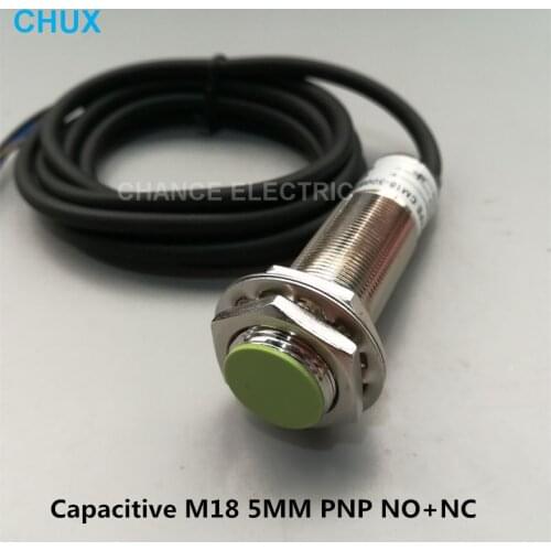 Capacitive Proximity Switch PNP 0-5mm Detect Distance Sensor Flush NO+NC CM18-5-DPC M18 Capacitance Proximity Sensor